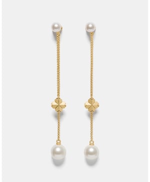 Spade Flower Pearl Chain Linear Earrings