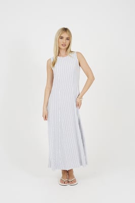 Cream Striped Sleeveless Maxi Dress