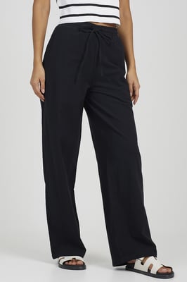 Black Linen Look Drawcord Trousers