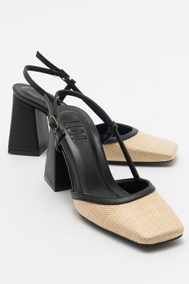 Rivie Raffia Pump met Vierkante Neus en Blokhak (Dames)