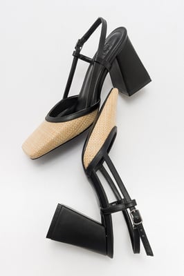 Rivie Raffia Pump met Vierkante Neus en Blokhak (Dames)