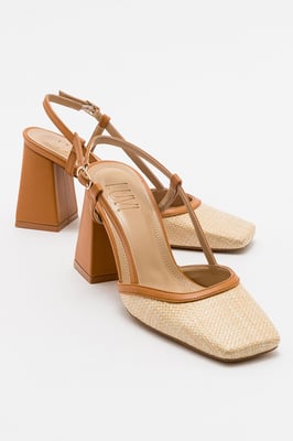 Rivie Raffia Pump met Vierkante Neus en Blokhak (Dames)