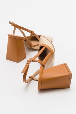 Rivie Raffia Pump met Vierkante Neus en Blokhak (Dames)