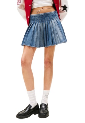 Fållad Denim Mini Kjol
