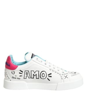 Dolce & Gabbana Witte Leren Graffiti Lage Sneakerschoenen