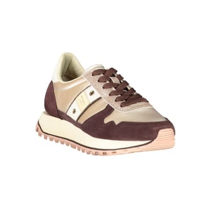 Blauer Beige Leren Dames Sneakers