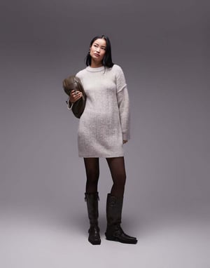 Topshop knitted fluffy rib oversized crew jumper in oat