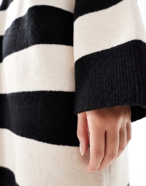 ASOS DESIGN crew neck mini dress with wide cuff in mono stripe