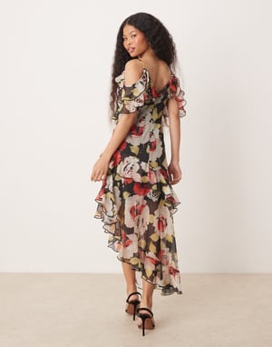 Miss Selfridge Petite ruffle maxi dress in floral print