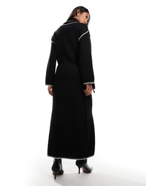 Kaiia exclusive contrast stitch scarf detail maxi jumper dress in black