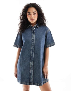 ASOS DESIGN short sleeve denim shirt dress in tint blue