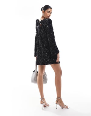 ONLY sequin back detail bow mini dress in black
