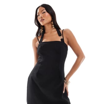 Forever New Petite buckle mini dress in black
