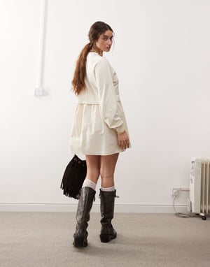 Miss Selfridge poplin and jersey mix smock dress in buttermilk