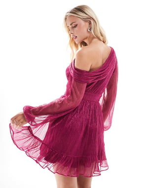 Forever New Petite drop shoulder plisse mini dress in pink