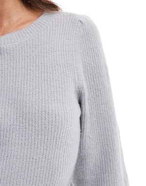 Miss Selfridge crew neck puff sleeve knitted mini dress in grey