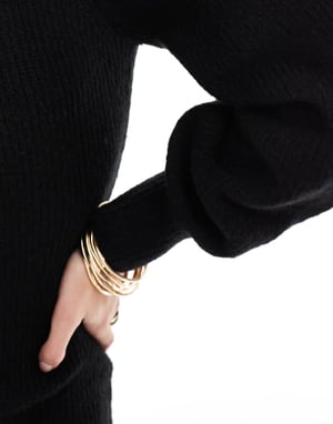 Miss Selfridge crew neck puff sleeve knitted mini dress in black