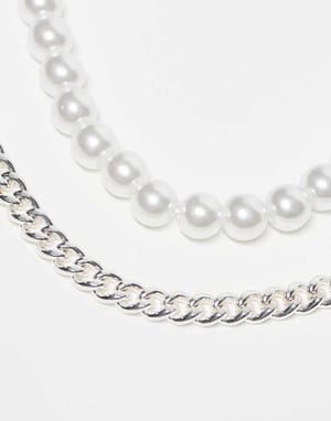 Jack & Jones 2 pack silver plated chain and pearl bracelet