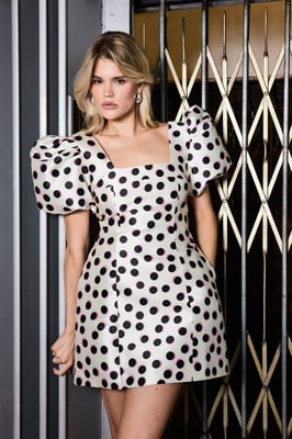 Polka Dot Puff Sleeve A-Line Mini Dress