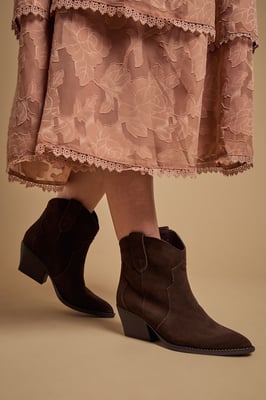 Amber Real Suede Western Ankle Boots