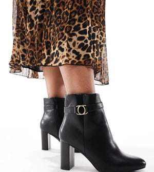 Yours strap detail block ankle boots in black