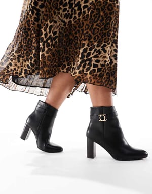 Yours strap detail block ankle boots in black