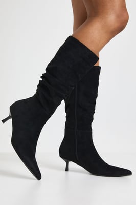 Faux Suede Ruched Knee High Boots