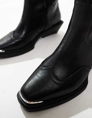 ASOS DESIGN Celeste flat western knee boots in black