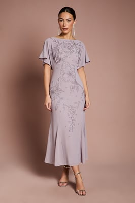 Beaded Batwing Georgette Midi Dress