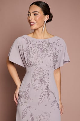 Beaded Batwing Georgette Midi Dress