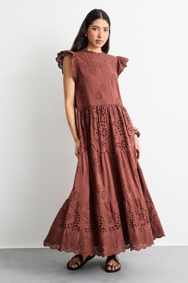 Broderie Mix Tiered Midi Dress