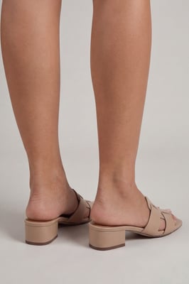 Lyla Faux Leather Interwoven Low Block Heeled Mules