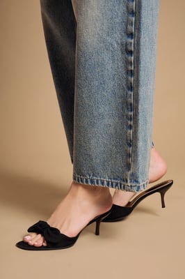 Jenny Faux Suede Bow Detail Kitten Heeled Mules