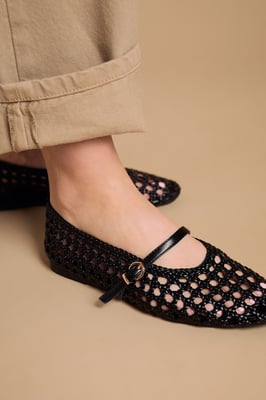 Alex Faux Leather Woven Mary-Jane Ballet Pumps