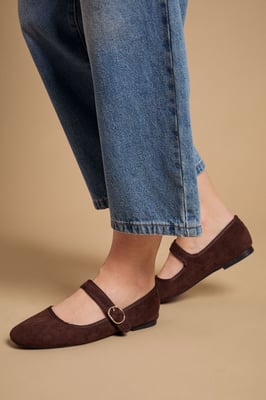 Buffie Faux Suede Square Toe Mary Jane Padded Ballet Pumps