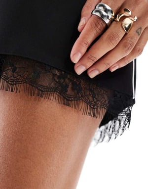 Miss Selfridge pull on lace trim side stripe short co ord in black