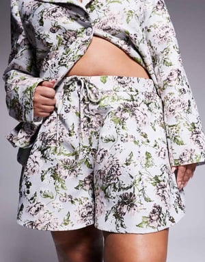 ASOS LUXE Curve co-ord jacquard lace up short in vintage floral