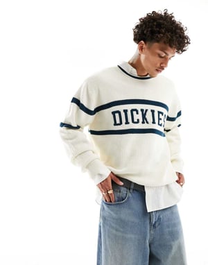 Dickies melvern knitted sweater in ecru and green-