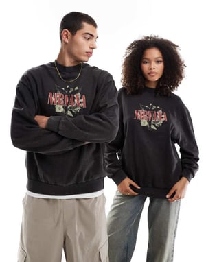 ASOS DESIGN unisex Relaxed license sweatshirt with Nirvana prints in washed black