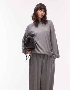 Topshop premium rib raglan sweat in grey