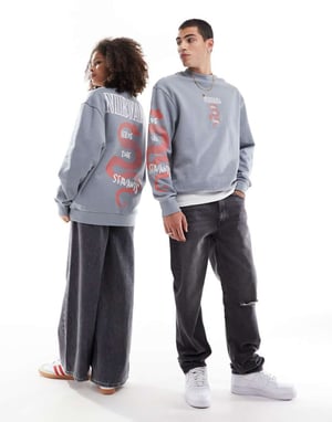 ASOS DESIGN unisex Relaxed sweatshirt with Nirvana Serve The Servants prints in grey - GREY