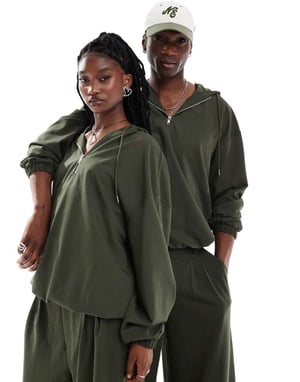 COLLUSION unisex tailored hoodie in olive co-ord