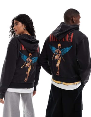 ASOS DESIGN unisex Relaxed hoodie with Nirvana prints in washed black