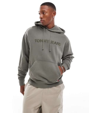 Tommy Jeans tonal linear logo hoodie in washed khaki