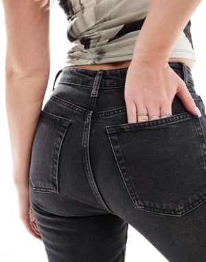 Topshop Hourglass mid rise straight cropped jean with raw hems in washed black