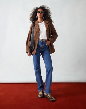 ASOS DESIGN high rise slim straight jean in bright mid blue