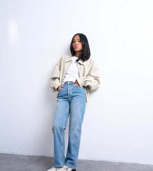 Topshop Petite Kort high rise straight jean in vintage blue
