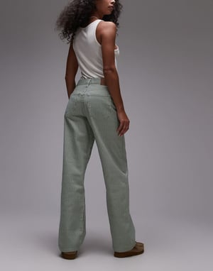 Topshop mid rise loose fit straight jean in green stripe