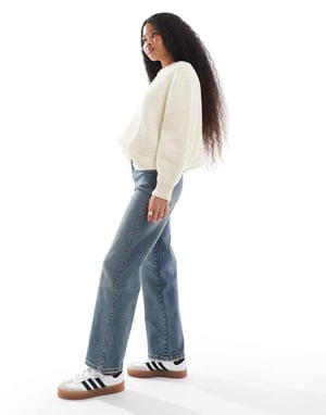 Dr Denim Petite Moxy straight leg jeans in cape mid dirt used