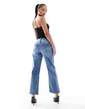 Miss Selfridge Petite heart pocket straight leg jean in blue wash